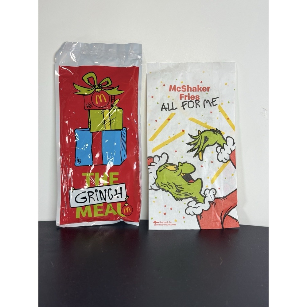 McDonald's Adult Happy Meal Grinch Socks Salt McShaker Fries Bag Lot of 2